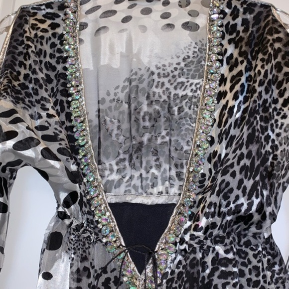 MERCEDES RIVERA SILK CRYSTAL LEOPARD PRINT ONE-OF-A-KIND  EMBELLISH DRESS - Picture 14 of 16